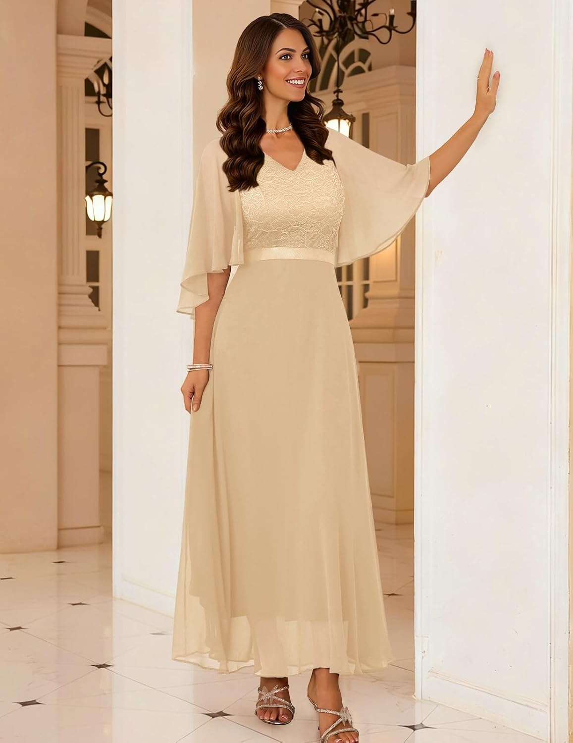 image:imageDRESSTELLS Wedding Guest Maxi Dress Mother of Bride 2026 Fall Evening GownChampagne