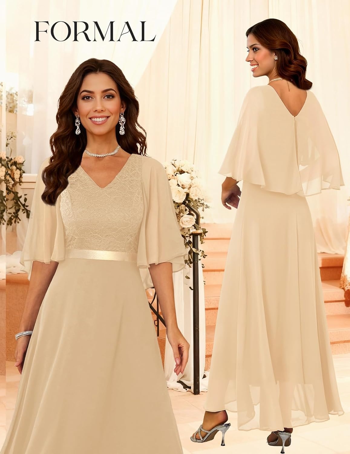 image:imageDRESSTELLS Wedding Guest Maxi Dress Mother of Bride 2026 Fall Evening GownChampagne