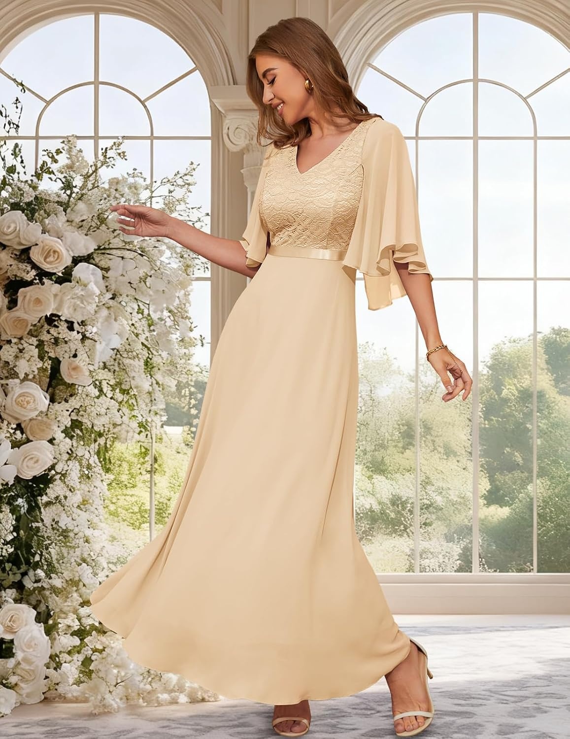 image:imageDRESSTELLS Wedding Guest Maxi Dress Mother of Bride 2026 Fall Evening GownChampagne