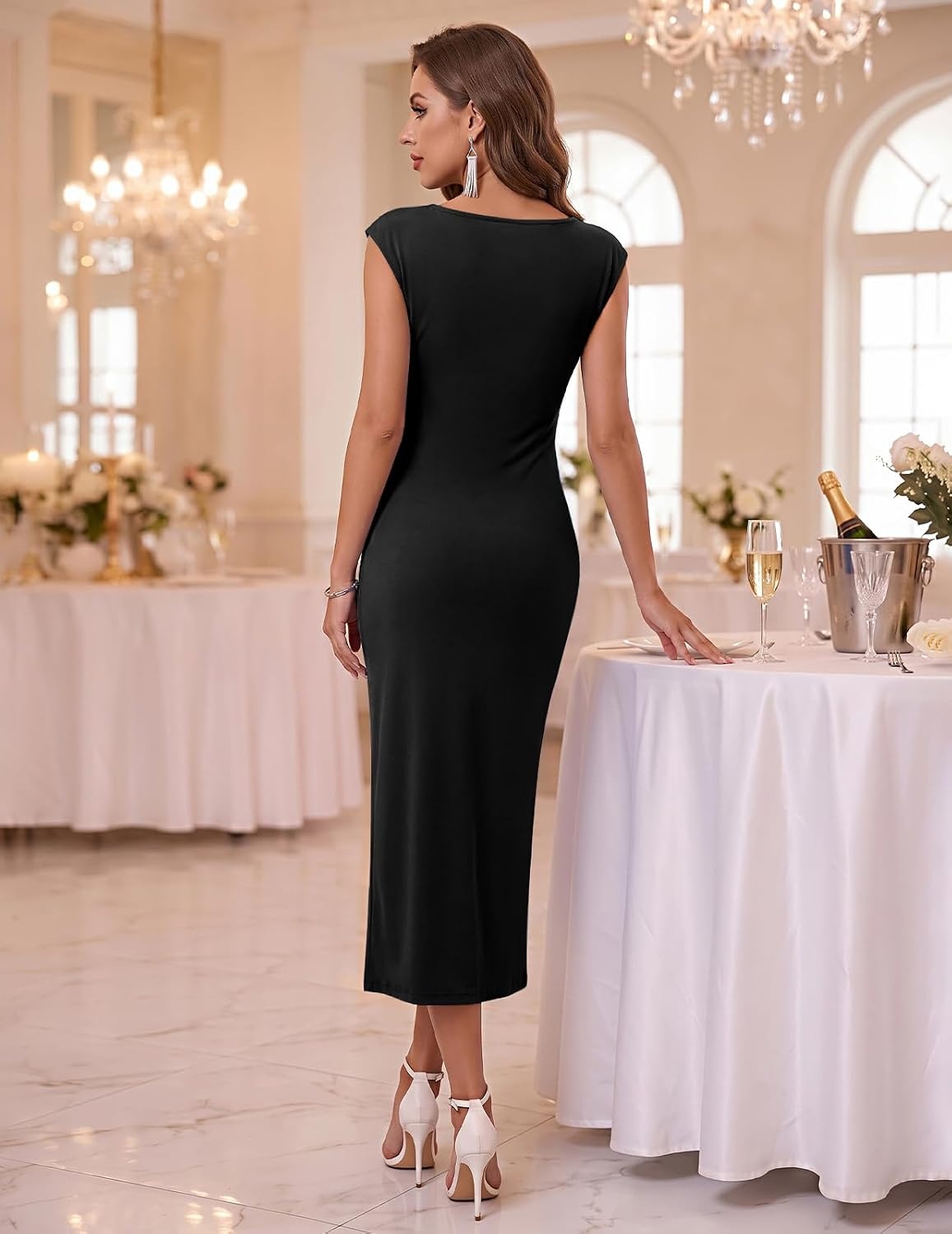 image:imageDRESSTELLS Womens Cocktail Midi Dresses for Wedding GuestBlack