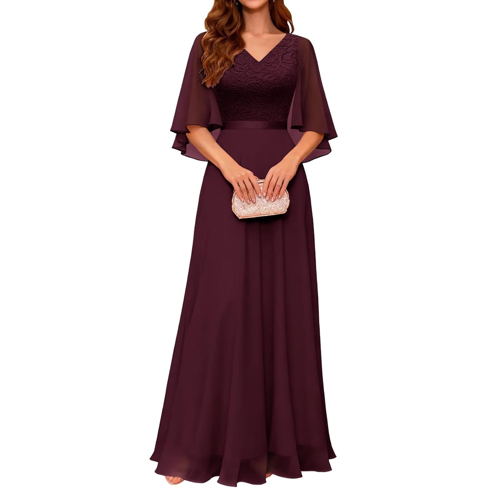 image:imageDRESSTELLS Wedding Guest Maxi Dress Mother of Bride 2026 Fall Evening GownBurgundy