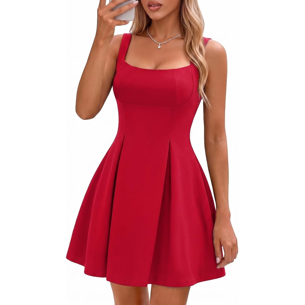 image:imageDRESSTELLS Womens Cocktail Dress Short Wedding Guest Summer Mini Square Neck Bow Tie Homecoming Party Dresses 2026Red