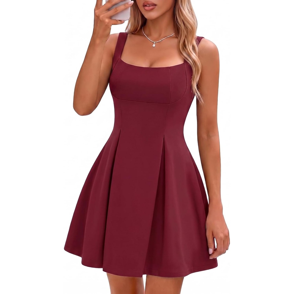image:imageDRESSTELLS Womens Cocktail Dress Short Wedding Guest Summer Mini Square Neck Bow Tie Homecoming Party Dresses 2026Winered