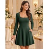 DRESSTELLS Long Sleeve Cocktail Dresses for Women, A-Line Mini Short Dress(Armygreen)