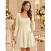 DRESSTELLS Long Sleeve Cocktail Dresses for Women, A-Line Mini Short Dress(Champagne)