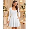 DRESSTELLS Long Sleeve Cocktail Dresses for Women, A-Line Mini Short Dress(White)