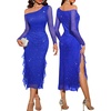 Women Cocktail Sparkly Sequin Formal Wedding Guest Dress RoyalBlue XL