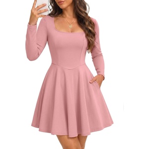 DRESSTELLS Long Sleeve Cocktail Dresses for Women, A-Line Mini Short Dress(Blush)