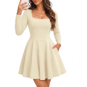 DRESSTELLS Long Sleeve Cocktail Dresses for Women, A-Line Mini Short Dress(Champagne)
