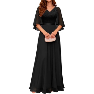 DRESSTELLS Wedding Guest Maxi Dress Mother of Bride 2026 Fall Evening Gown(Black)