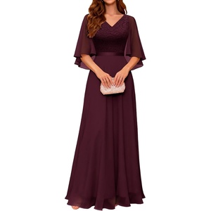 DRESSTELLS Wedding Guest Maxi Dress Mother of Bride 2026 Fall Evening Gown(Burgundy)