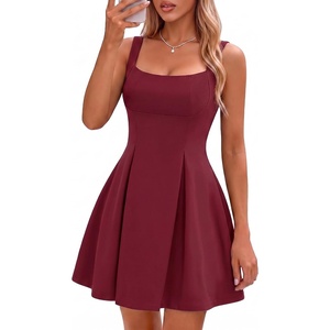 DRESSTELLS Women’s Cocktail Dress, Short Wedding Guest Summer Mini Square Neck Bow Tie Homecoming Party Dresses 2026(Winered)