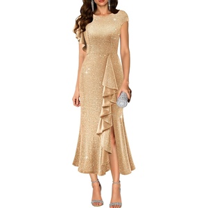 Women’s Cocktail Sparkly Dress, Formal Gowns and Evening Dress Champagne L
