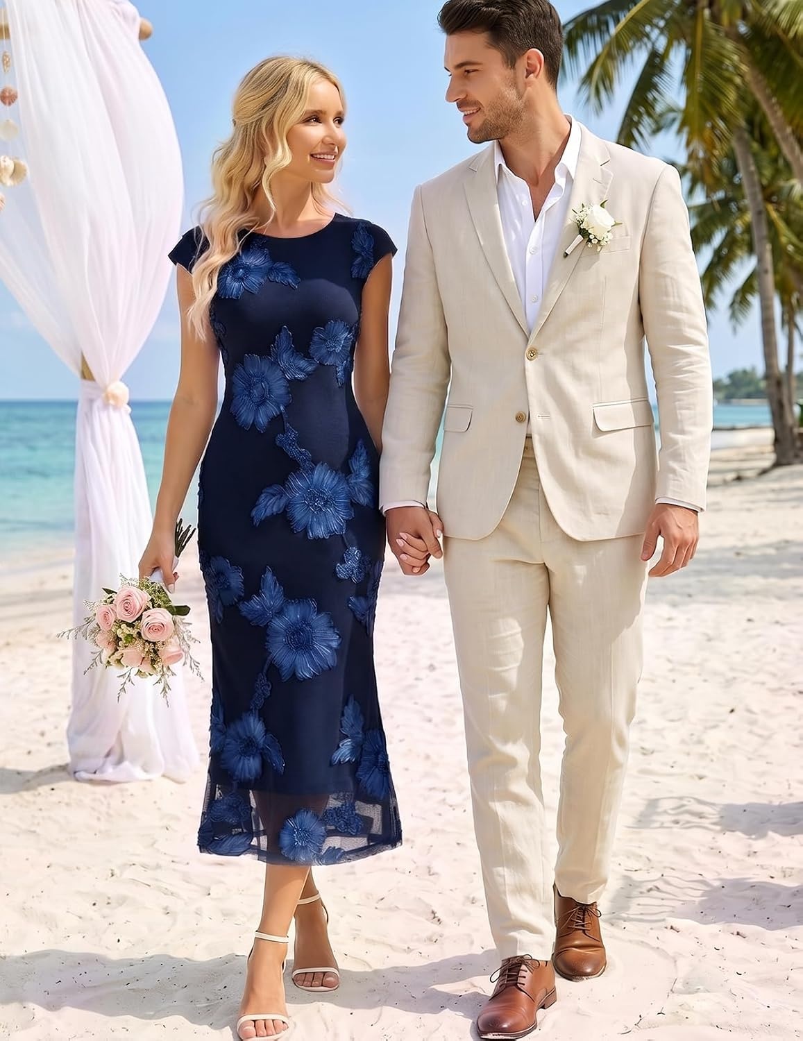 image:imageDRESSTELLS Womens Floral Wedding Guest Cocktail Midi Dresses 2026 Navy M
