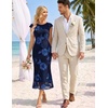 DRESSTELLS Women’s Floral Wedding Guest Cocktail Midi Dresses 2026 Navy M