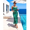 DRESSTELLS Women’s Formal Wedding Guest Summer Floral Maxi Mesh Long Spaghetti Strap Cocktail Garden Party Dresses DarkGreen Flower XL
