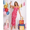 DRESSTELLS Women’s Formal Wedding Guest Summer Floral Maxi Mesh Long Spaghetti Strap Cocktail Garden Party Dresses White Pink Flower XL