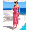 DRESSTELLS Women’s Formal Wedding Guest Summer Floral Maxi Mesh Long Spaghetti Strap Cocktail Garden Party Dresses White Pink Flower XL
