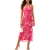 DRESSTELLS Women’s Formal Wedding Guest Summer Floral Maxi Mesh Long Spaghetti Strap Cocktail Garden Party Dresses White Pink Flower XL