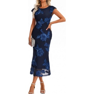 DRESSTELLS Women’s Floral Wedding Guest Cocktail Midi Dresses 2026 Navy M