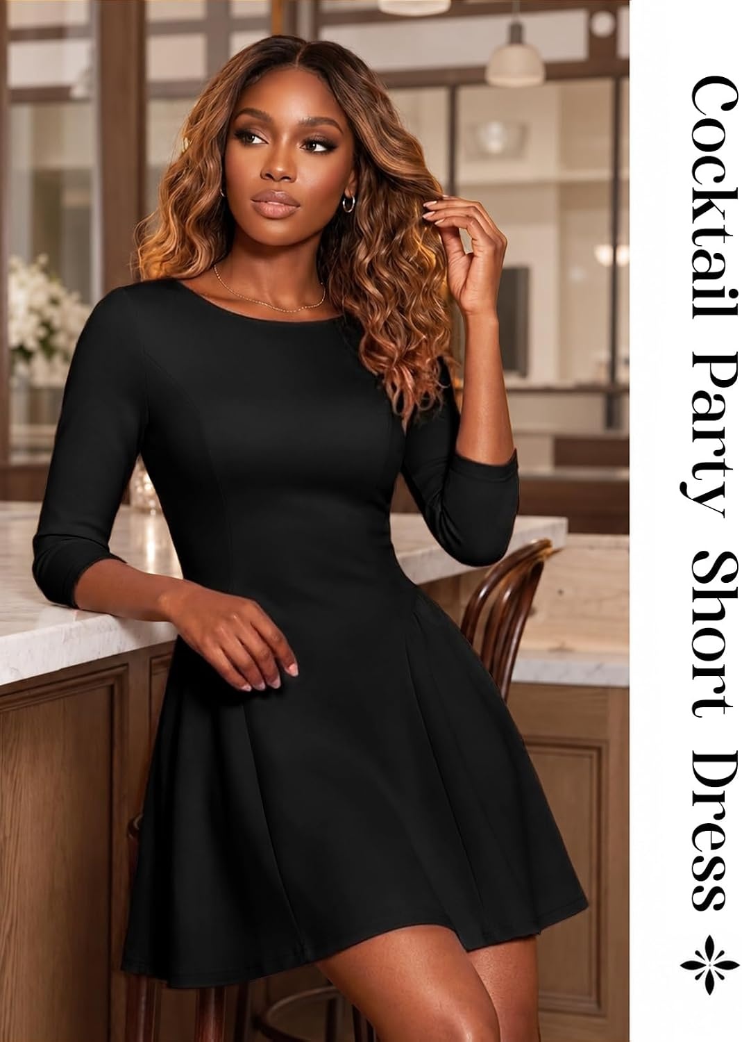 image:imageDRESSTELLS Cocktail Dresses for Women 2026 Short Fall Wedding Guest PartyBlack
