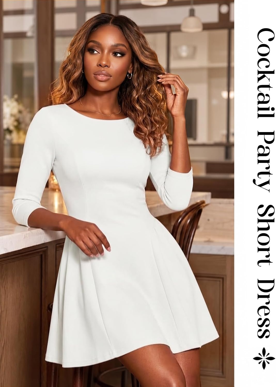 image:imageDRESSTELLS Cocktail Dresses for Women 2026 Short Fall Wedding Guest PartyWhite