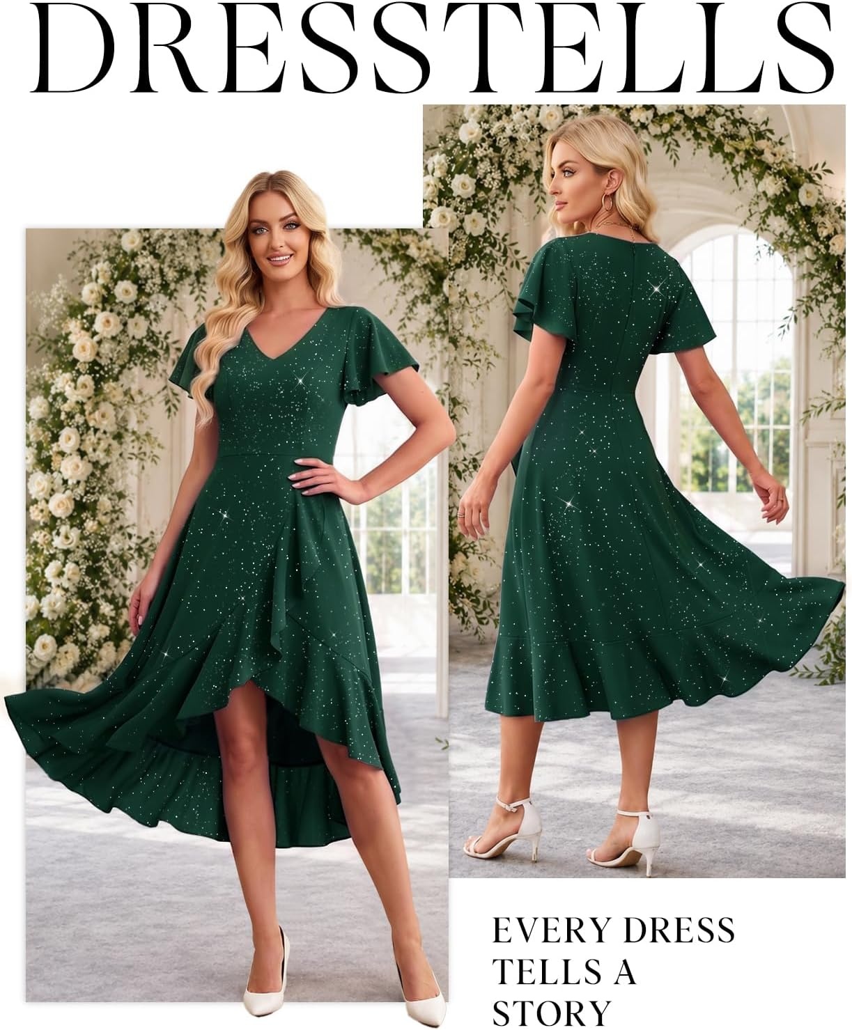 image:imageDRESSTELLS Womens Cocktail Dress 2026 Sparkly Formal Wedding Guest GalaDark Green
