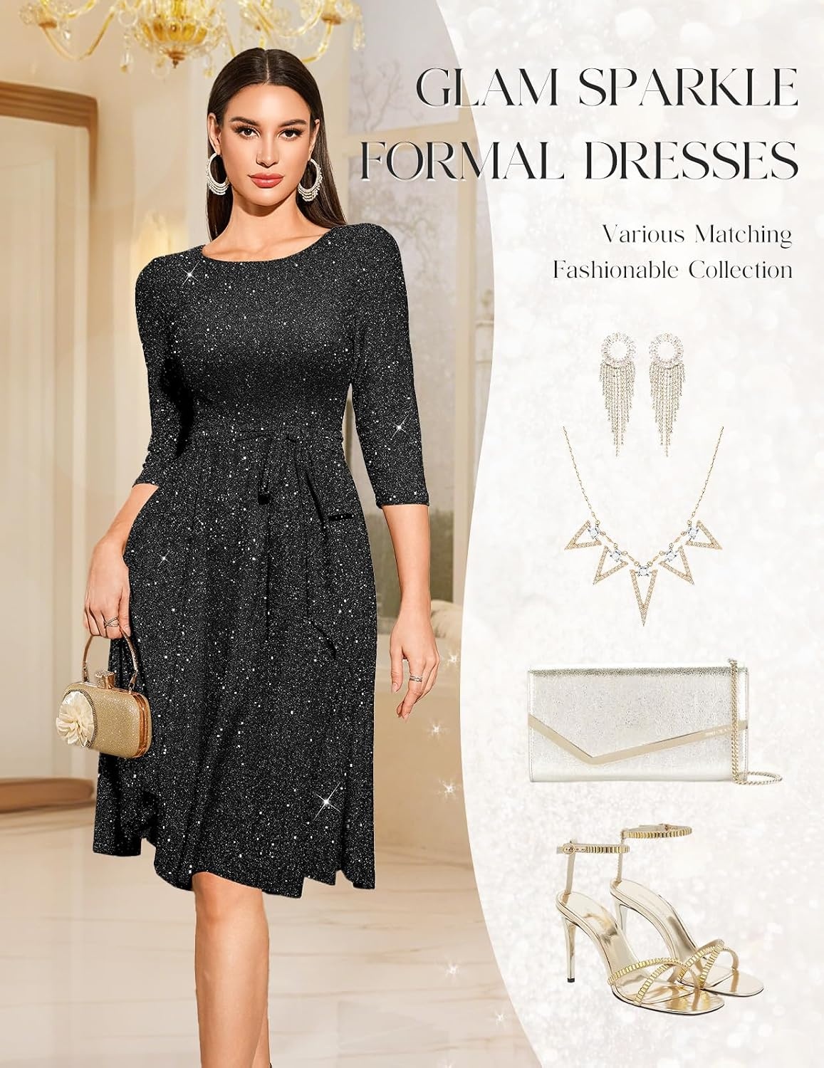 image:imageDRESSTELLS Womens Cocktail Dresses Sparkly Formal Wedding Guest EveningGlitterblack