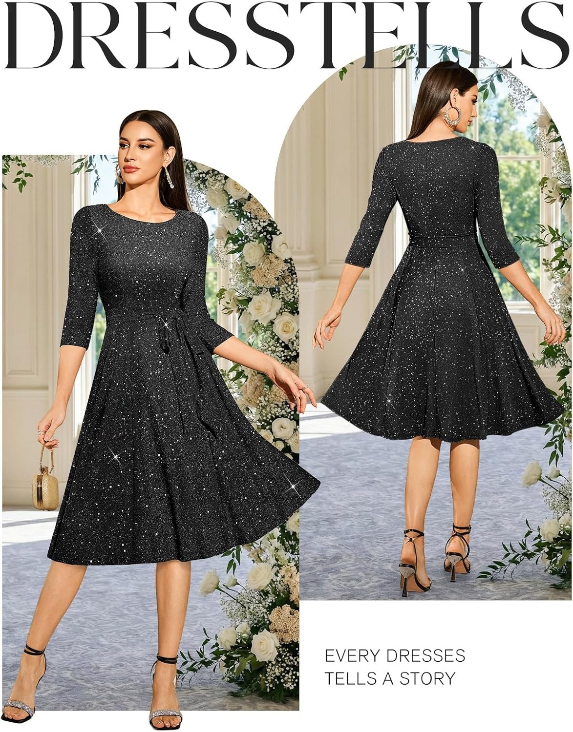 image:imageDRESSTELLS Womens Cocktail Dresses Sparkly Formal Wedding Guest EveningGlitterblack