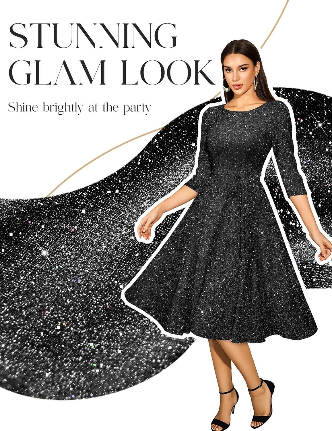 image:imageDRESSTELLS Womens Cocktail Dresses Sparkly Formal Wedding Guest EveningGlitterblack