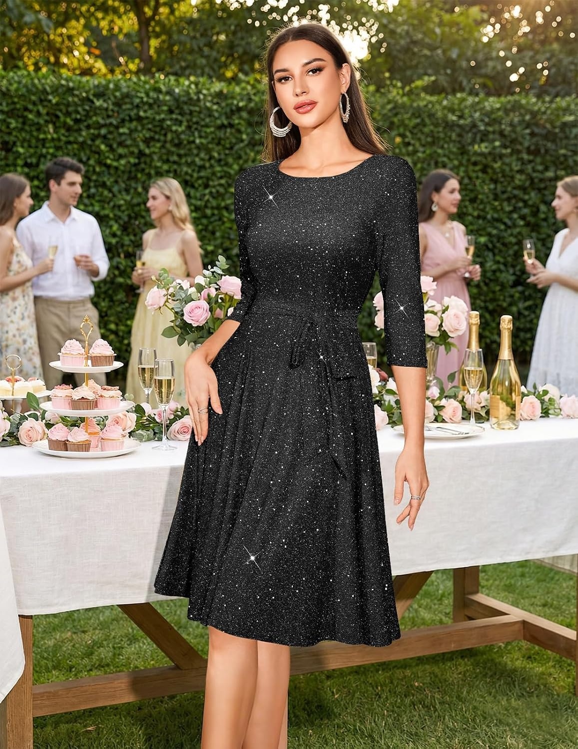 image:imageDRESSTELLS Womens Cocktail Dresses Sparkly Formal Wedding Guest EveningGlitterblack