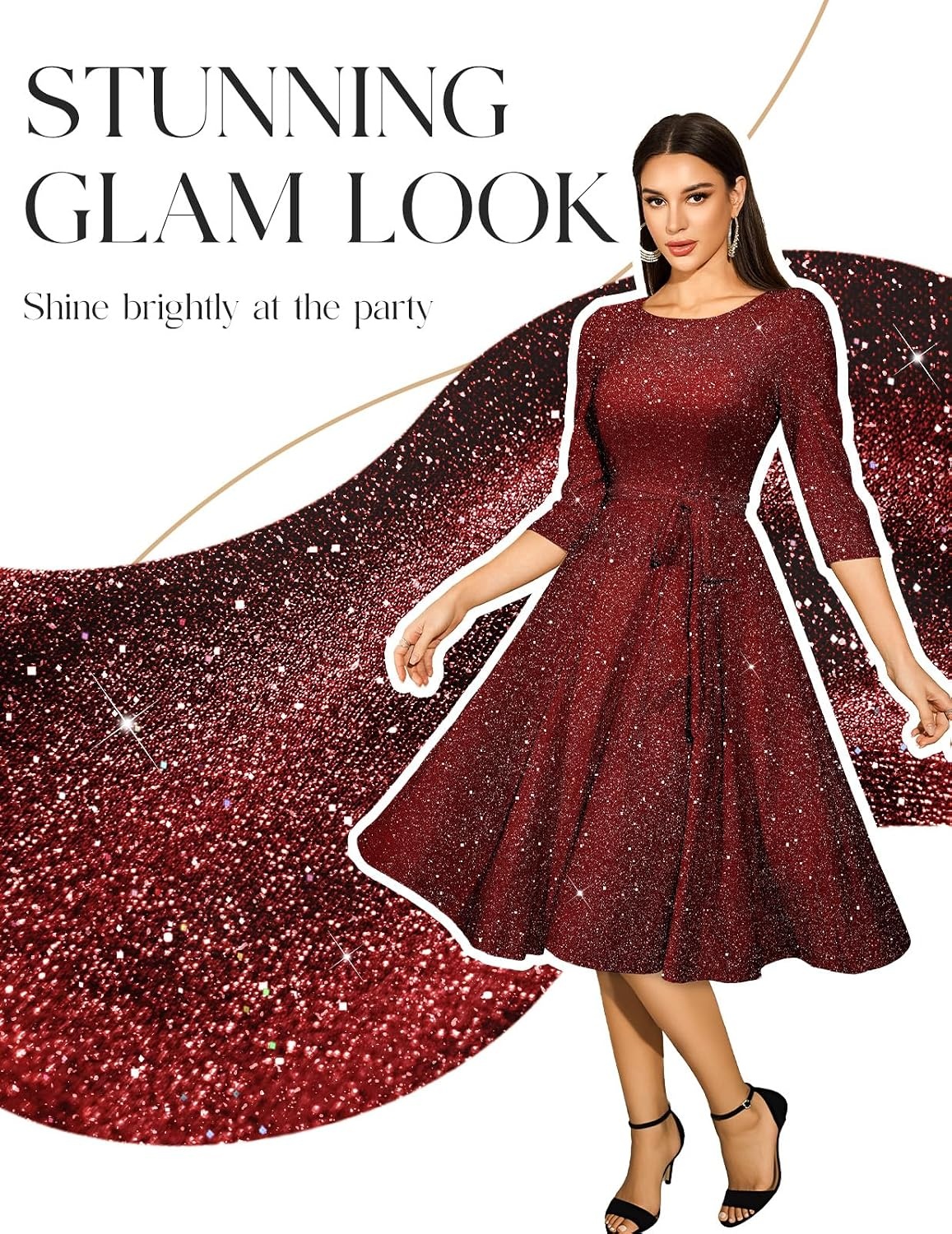 image:imageDRESSTELLS Womens Cocktail Dresses Sparkly Formal Wedding Guest EveningGlitterburgundy