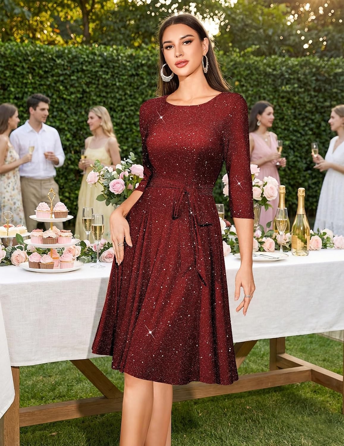 image:imageDRESSTELLS Womens Cocktail Dresses Sparkly Formal Wedding Guest EveningGlitterburgundy