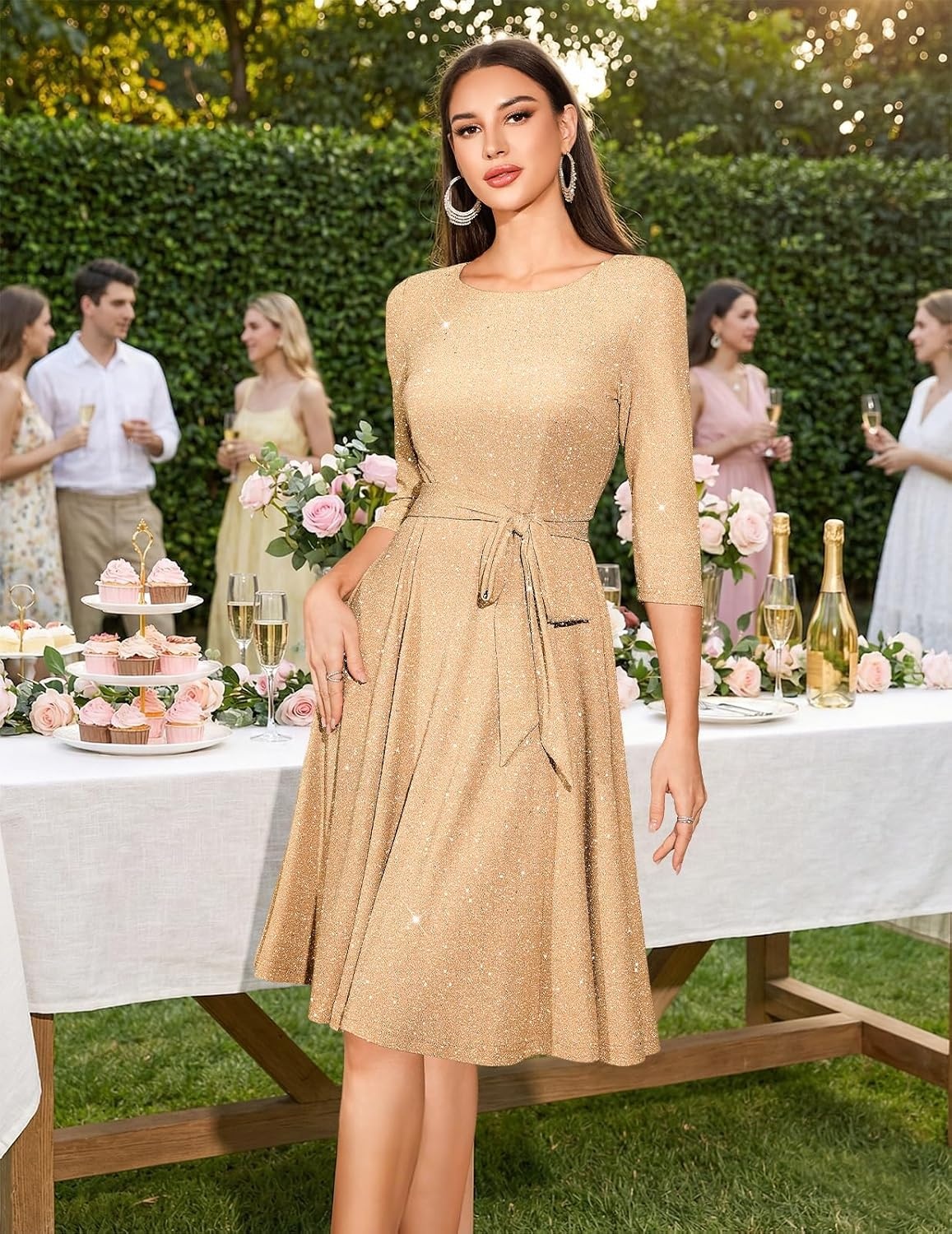 image:imageDRESSTELLS Womens Cocktail Dresses Sparkly Formal Wedding Guest EveningGlitterchampagne