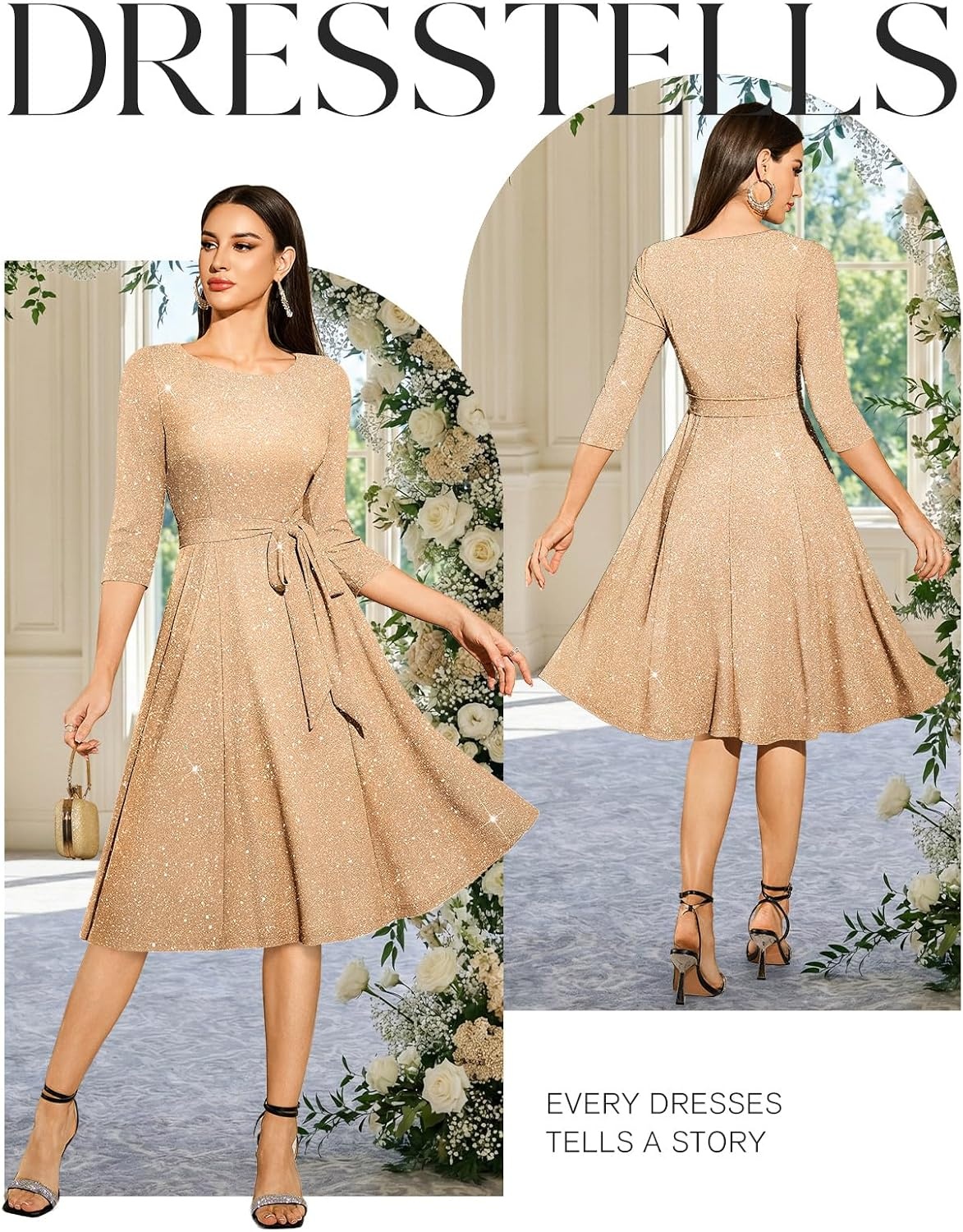 image:imageDRESSTELLS Womens Cocktail Dresses Sparkly Formal Wedding Guest EveningGlitterchampagne