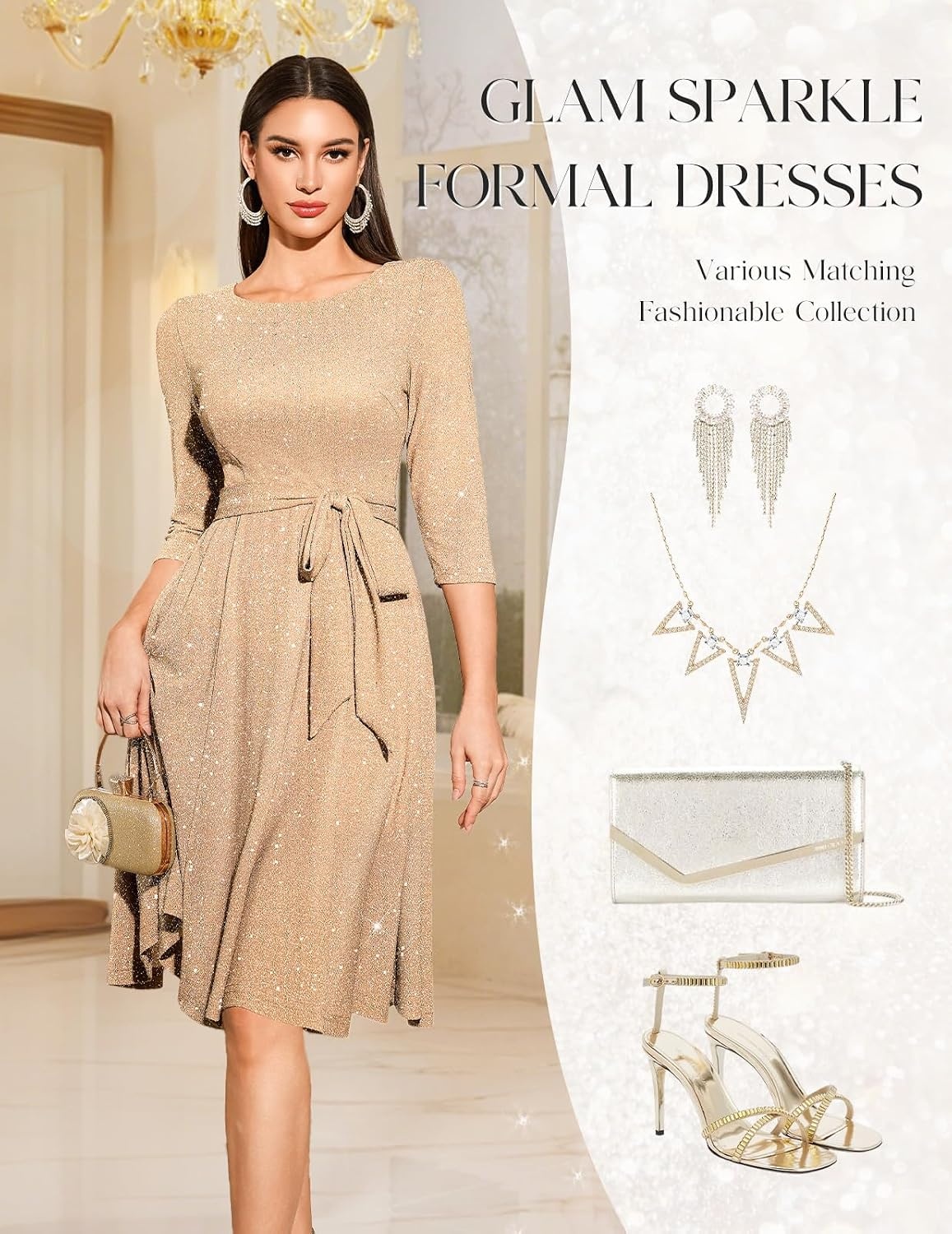 image:imageDRESSTELLS Womens Cocktail Dresses Sparkly Formal Wedding Guest EveningGlitterchampagne