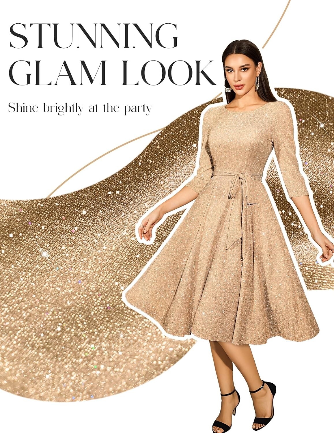 image:imageDRESSTELLS Womens Cocktail Dresses Sparkly Formal Wedding Guest EveningGlitterchampagne