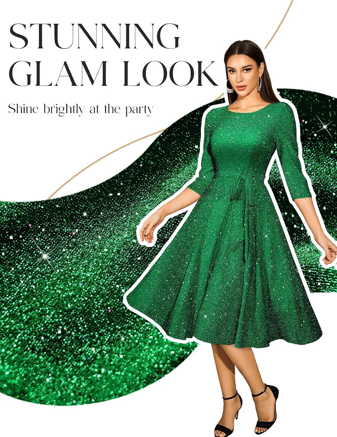 image:imageDRESSTELLS Womens Cocktail Dresses Sparkly Formal Wedding Guest EveningGlittergreen