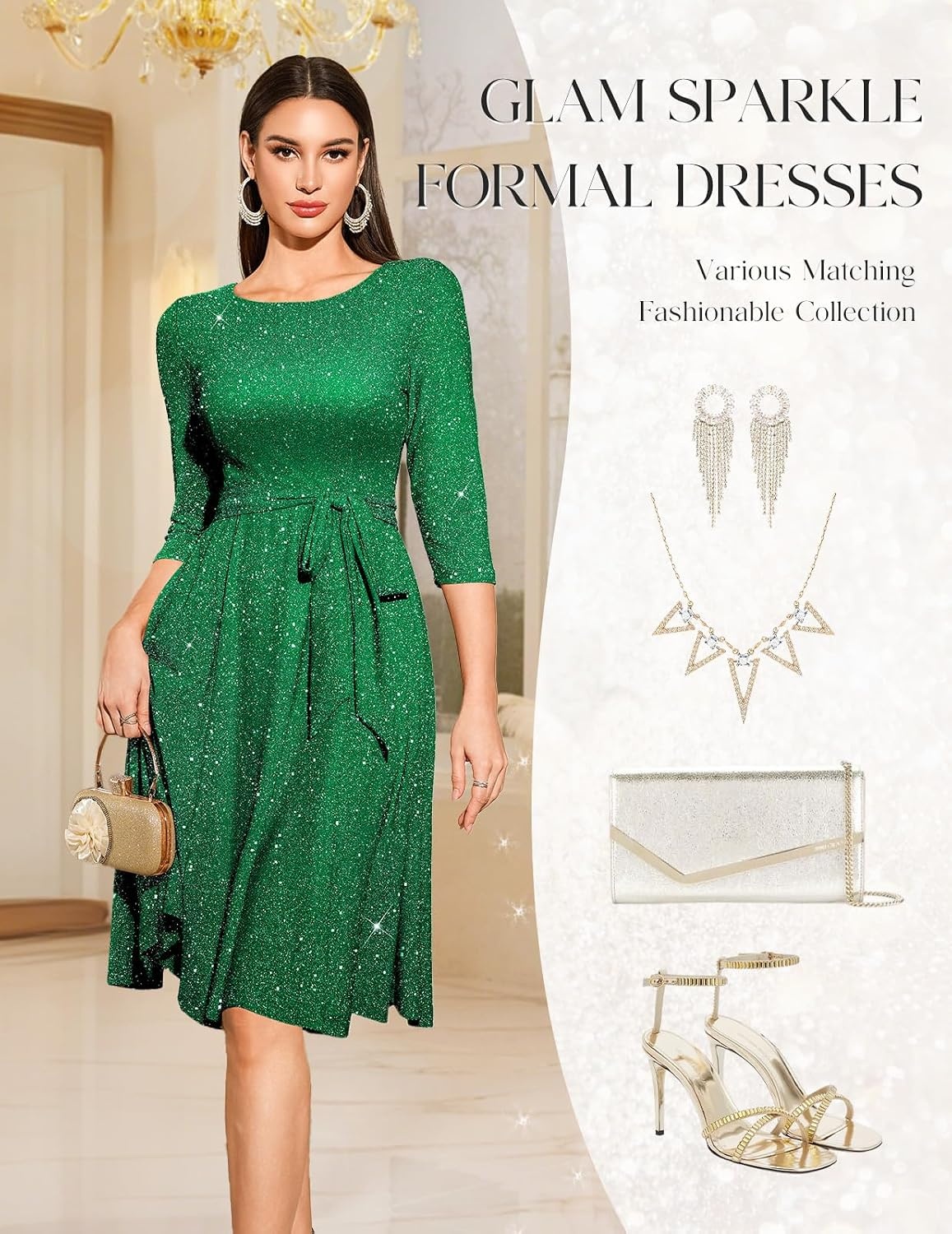 image:imageDRESSTELLS Womens Cocktail Dresses Sparkly Formal Wedding Guest EveningGlittergreen