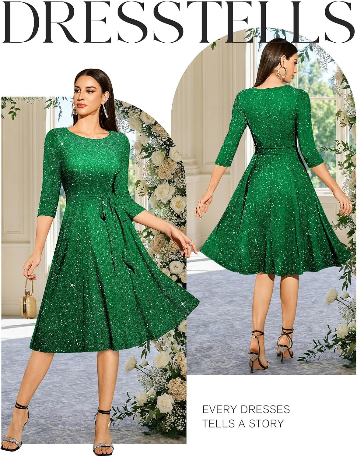 image:imageDRESSTELLS Womens Cocktail Dresses Sparkly Formal Wedding Guest EveningGlittergreen