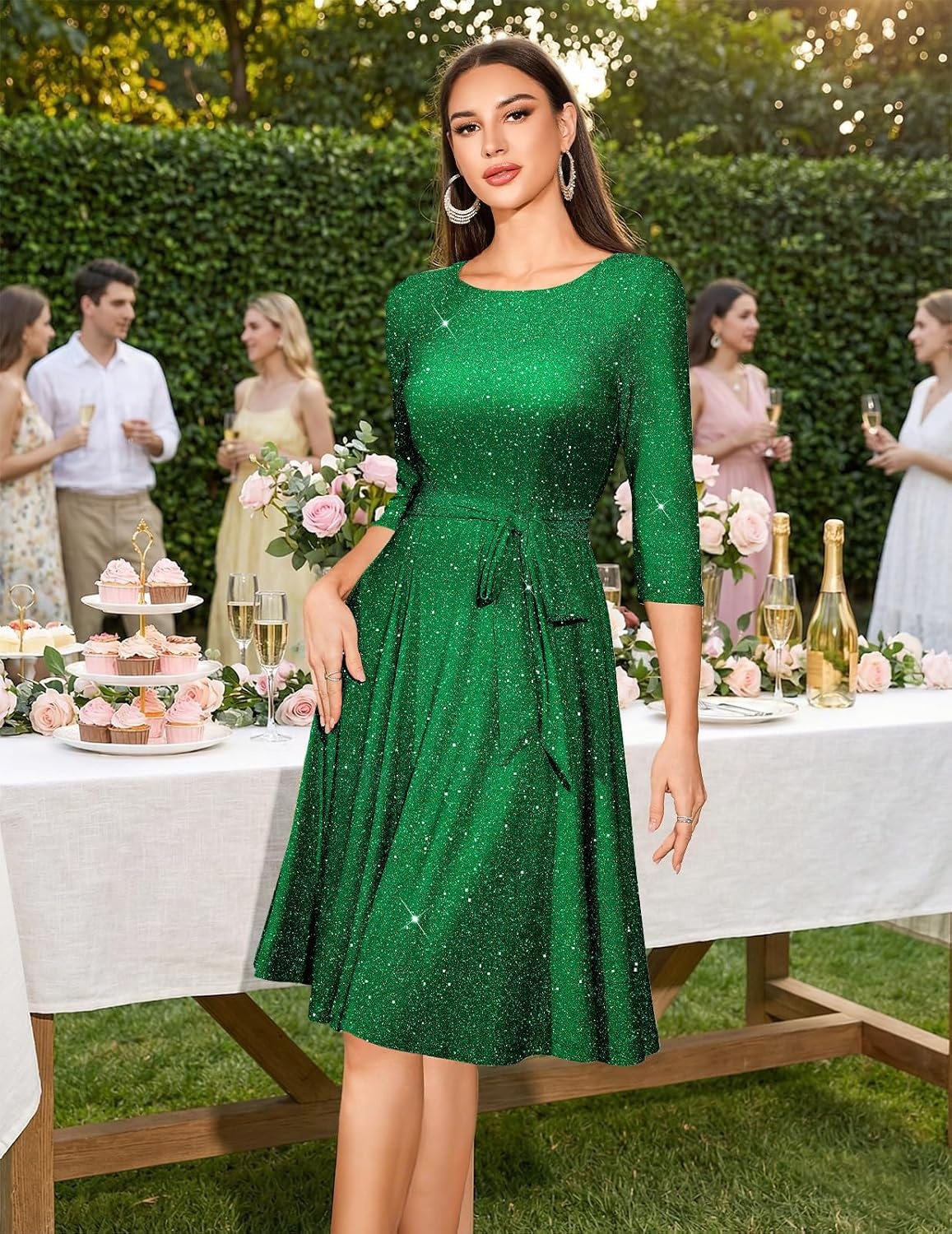 image:imageDRESSTELLS Womens Cocktail Dresses Sparkly Formal Wedding Guest EveningGlittergreen