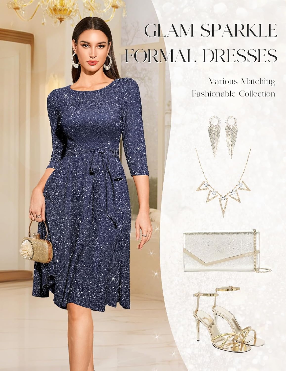 image:imageDRESSTELLS Womens Cocktail Dresses Sparkly Formal Wedding Guest EveningGlitternavy