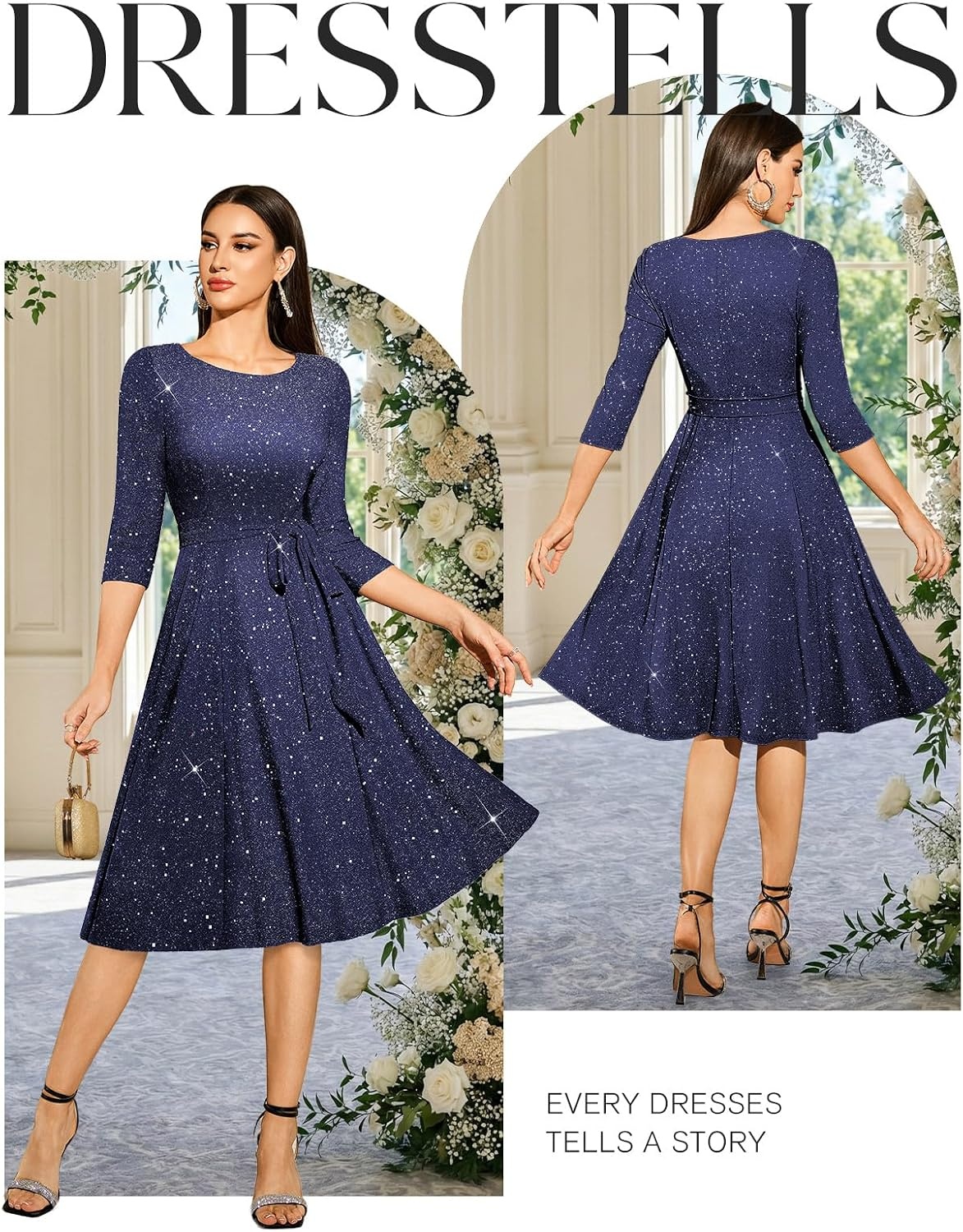 image:imageDRESSTELLS Womens Cocktail Dresses Sparkly Formal Wedding Guest EveningGlitternavy