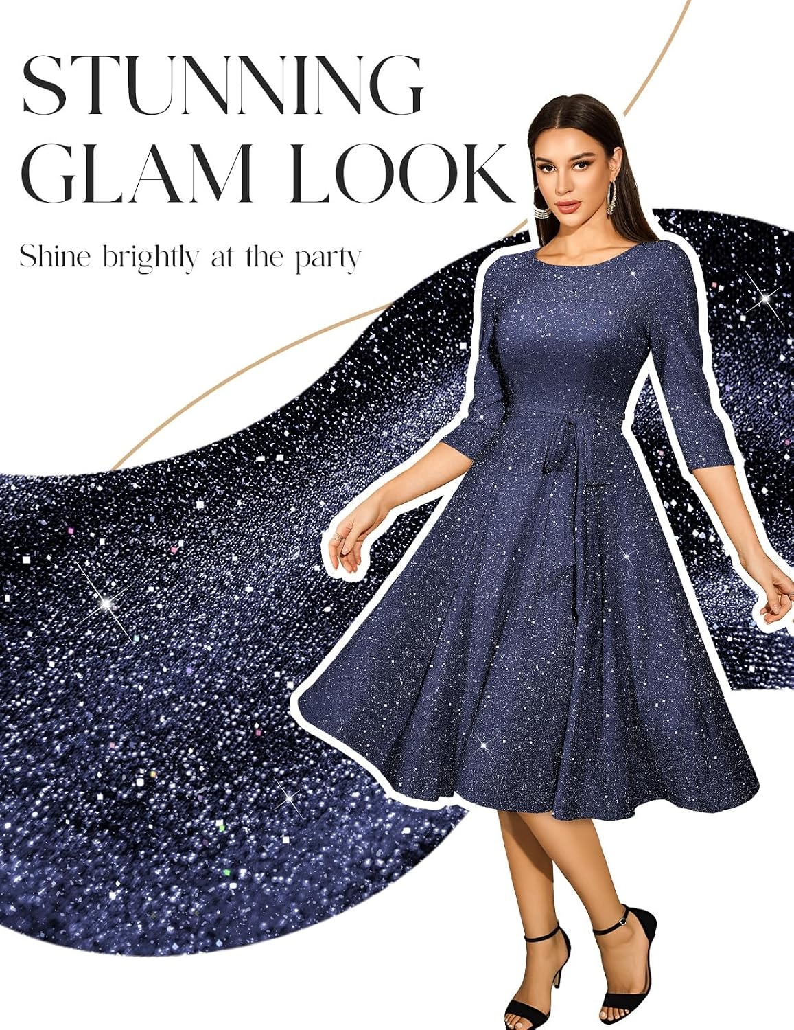 image:imageDRESSTELLS Womens Cocktail Dresses Sparkly Formal Wedding Guest EveningGlitternavy
