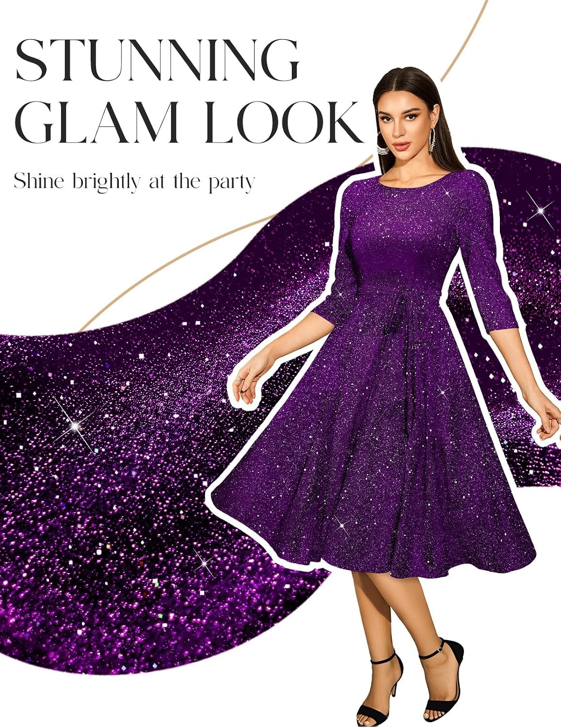 image:imageDRESSTELLS Womens Cocktail Dresses Sparkly Formal Wedding Guest EveningGlitterpurple
