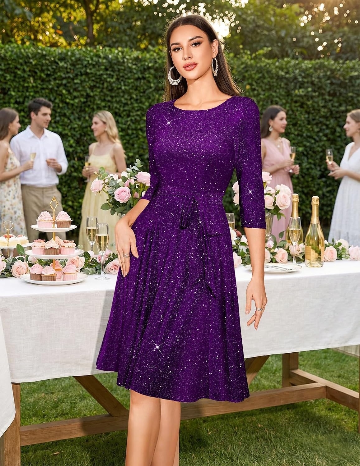 image:imageDRESSTELLS Womens Cocktail Dresses Sparkly Formal Wedding Guest EveningGlitterpurple