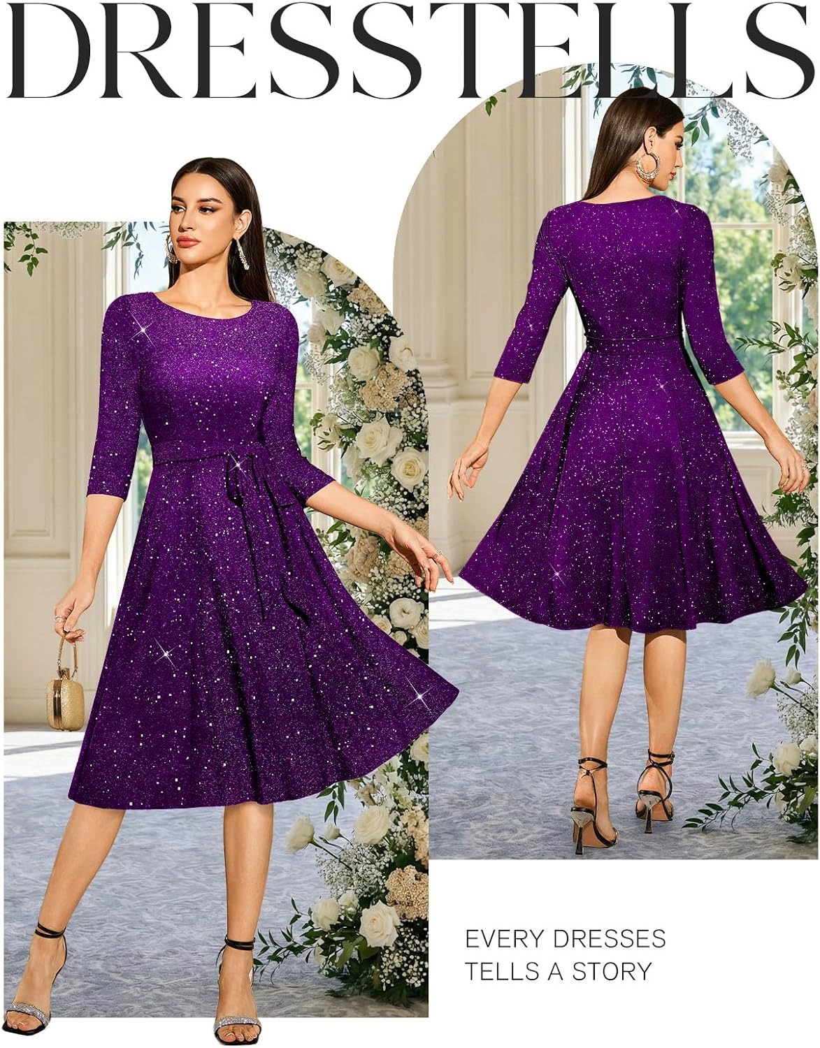image:imageDRESSTELLS Womens Cocktail Dresses Sparkly Formal Wedding Guest EveningGlitterpurple