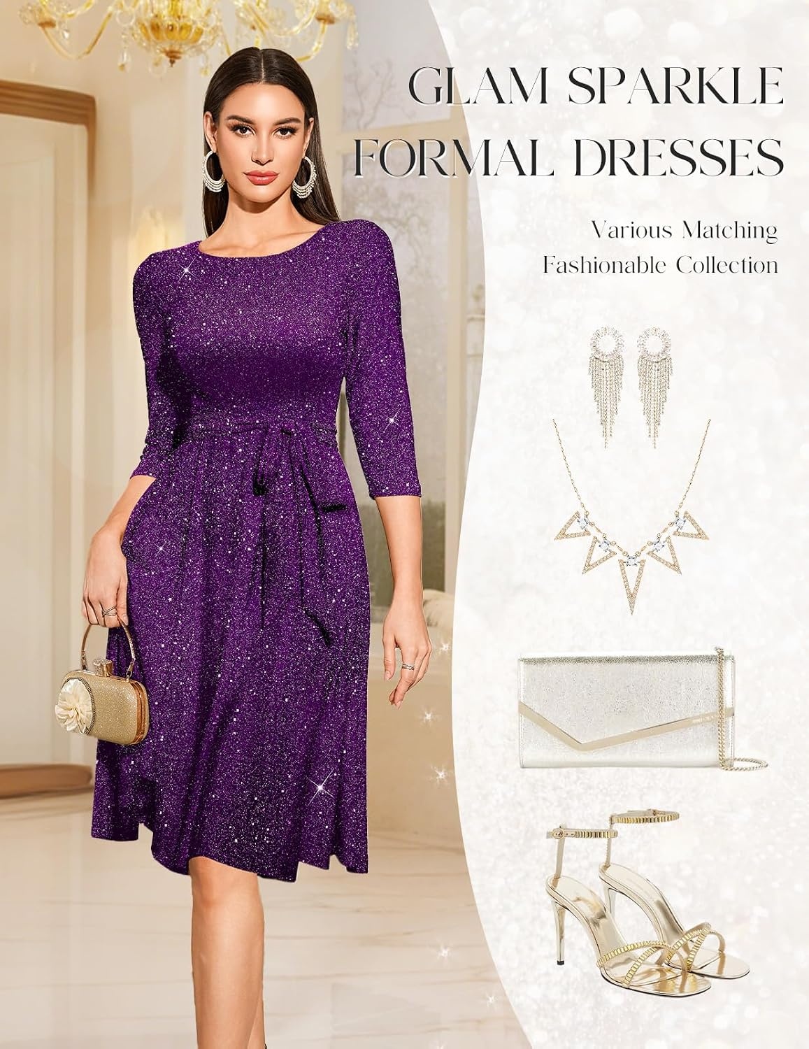 image:imageDRESSTELLS Womens Cocktail Dresses Sparkly Formal Wedding Guest EveningGlitterpurple