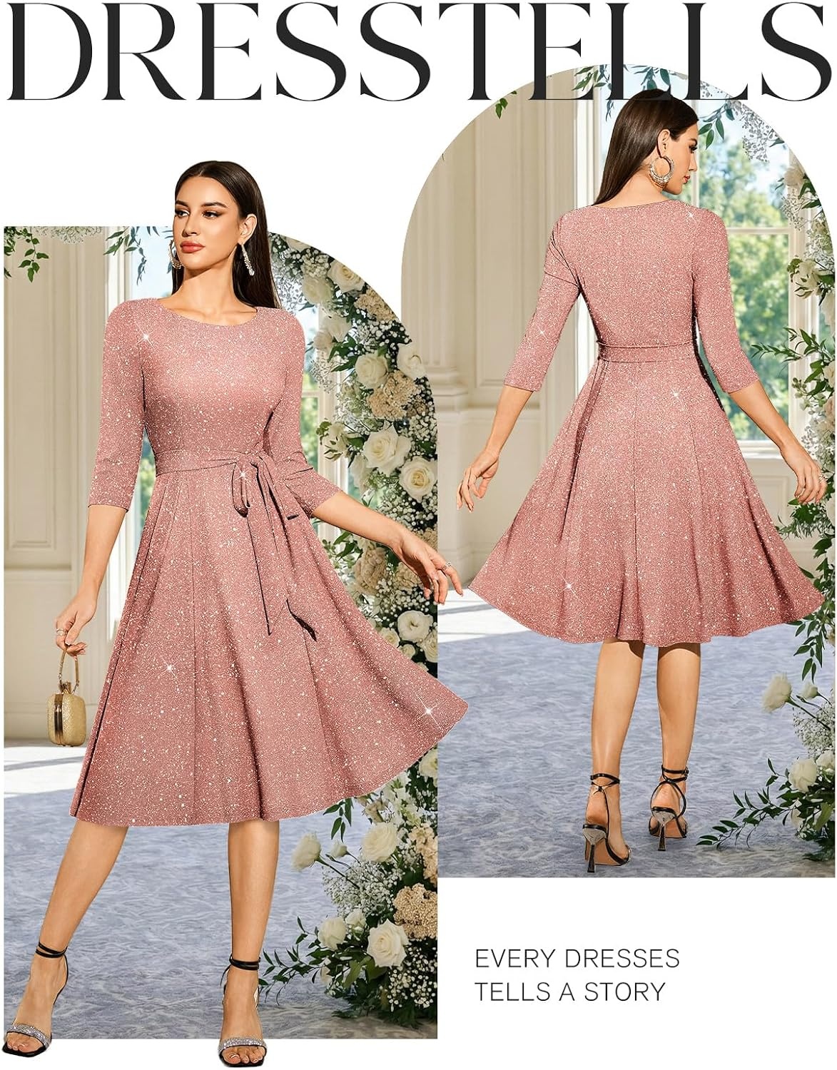 image:imageDRESSTELLS Womens Cocktail Dresses Sparkly Formal Wedding Guest EveningGlitterpurplepink