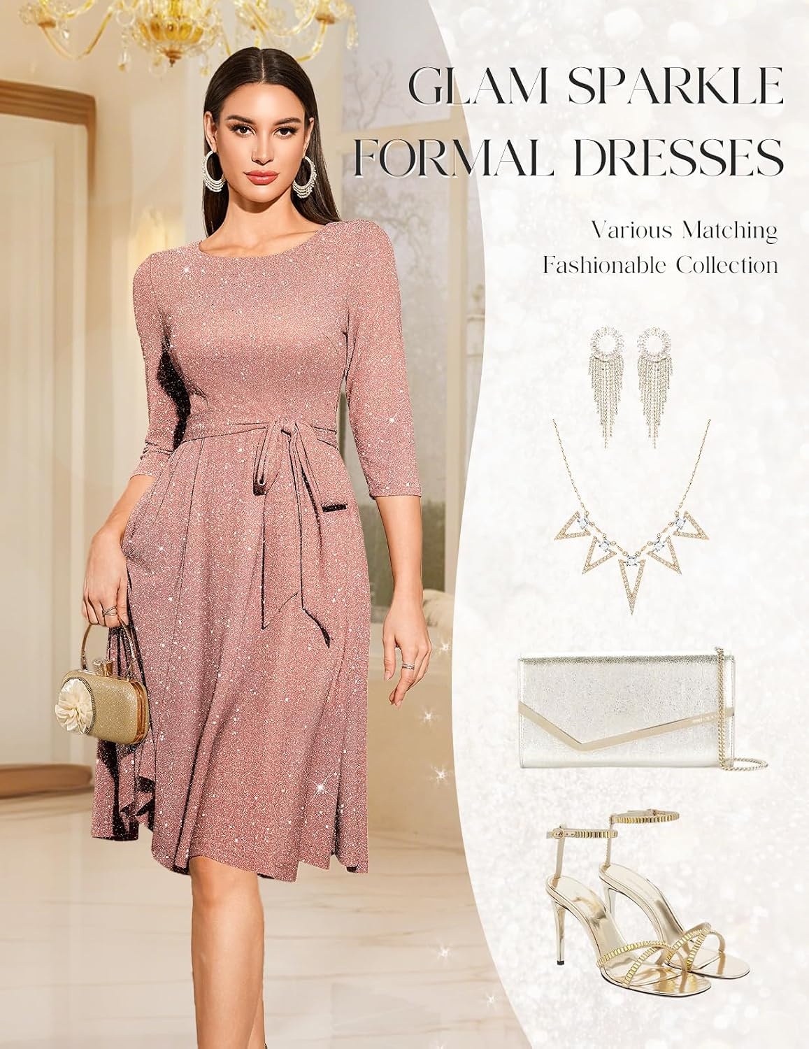 image:imageDRESSTELLS Womens Cocktail Dresses Sparkly Formal Wedding Guest EveningGlitterpurplepink